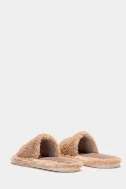 Piazza Italia Pantofola in tessuto furry con fasce larghe - Beige Cheap