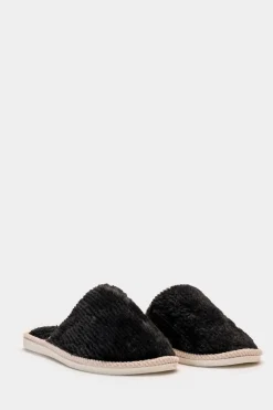 Piazza Italia Pantofola in tessuto furry con fondo rialzato - Nero Flash Sale