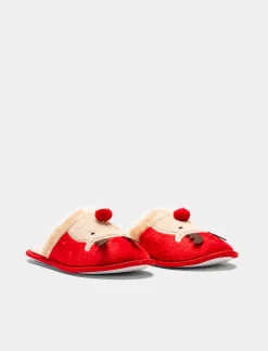 Piazza Italia Pantofola in tessuto con ornamento renna - Rosso New