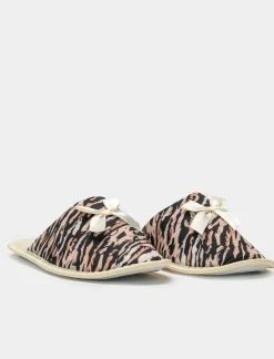 Piazza Italia Pantofola zebrata in tessuto con fiocco - Beige Clearance