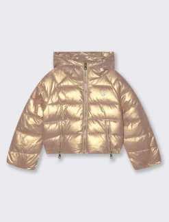 Piazza Italia Piumino corto da bambina effetto metallizzato rosè con cappuccio - Rosa Sale