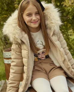 Piazza Italia Piumino imbottito con cappuccio e pelliccia in finta pelle - Beige Flash Sale