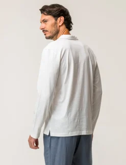 Piazza Italia Polo derby con colletto classico a rever in puro cotone slub a maniche lunghe - Bianco Store