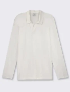 Piazza Italia Polo derby con colletto classico a rever in puro cotone slub a maniche lunghe - Bianco Store
