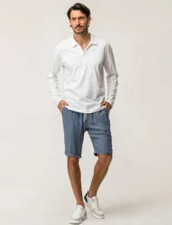 Piazza Italia Polo derby con colletto classico a rever in puro cotone slub a maniche lunghe - Bianco Store