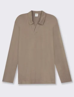 Piazza Italia Polo derby con colletto classico a rever in puro cotone slub a maniche lunghe - kaki Verde Outlet