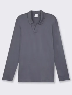 Piazza Italia Polo derby con colletto classico a rever in puro cotone slub a maniche lunghe - Avion Blu Clearance