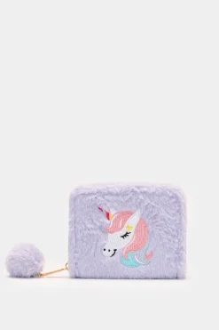 Piazza Italia Portamonete da bambina con unicorno in pelliccia - Lilla Viola Cheap