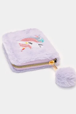 Piazza Italia Portamonete da bambina con unicorno in pelliccia - Lilla Viola Cheap