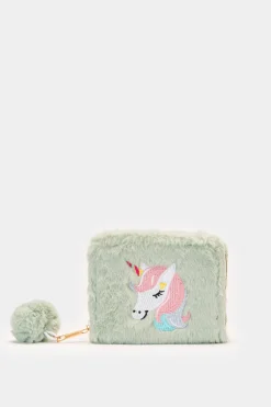 Piazza Italia Portamonete da bambina con unicorno in pelliccia - Verde Cheap