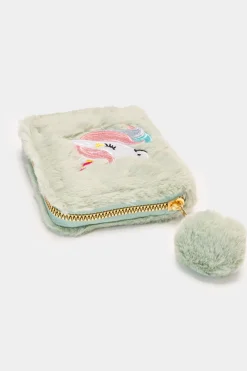 Piazza Italia Portamonete da bambina con unicorno in pelliccia - Verde Cheap