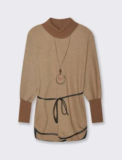 Piazza Italia Pullover collo alto con maniche a 3/4 - Cammello Hot