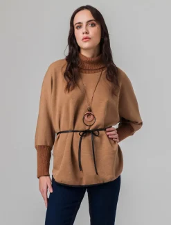 Piazza Italia Pullover collo alto con maniche a 3/4 - Cammello Hot