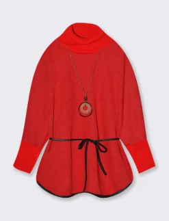 Piazza Italia Pullover collo alto con maniche a 3/4 - Rosso Shop