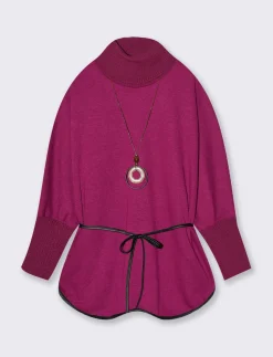 Piazza Italia Pullover collo alto con maniche a 3/4 - Magenta Shop