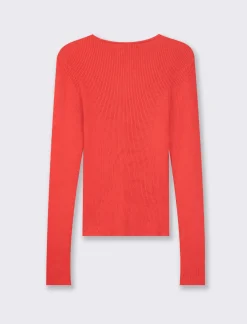 Piazza Italia Pullover in costa con scollo a V - Rosso New