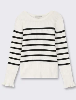 Piazza Italia Pullover in maglia sottile rigata con orlo ondulato al fondo manica - Righe Pattern Best