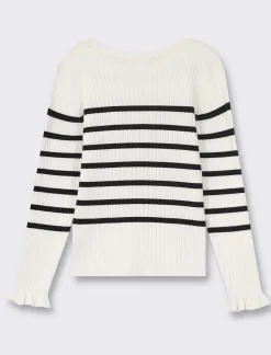 Piazza Italia Pullover in maglia sottile rigata con orlo ondulato al fondo manica - Righe Pattern Best