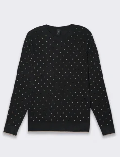 Piazza Italia Pullover stampa stelle e rombi all over in flock vesitiblità slim - Nero Outlet