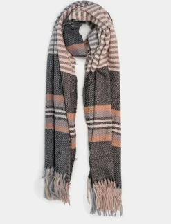 Piazza Italia Sciarpa da donna a quadri con frange - Nero Cheap