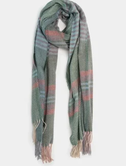 Piazza Italia Sciarpa da donna a quadri con frange - Verde Flash Sale
