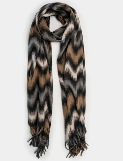 Piazza Italia Sciarpa da donna con frange multicolor - Nero Outlet