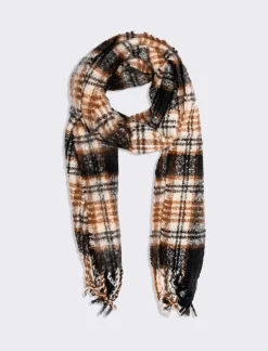 Piazza Italia Sciarpa da uomo a quadri con frange - Nero Hot