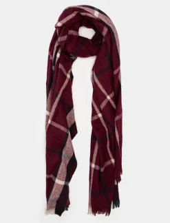 Piazza Italia Sciarpa da uomo a quadri con frange - Bordeaux Rosso Sale