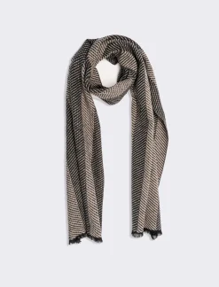 Piazza Italia Sciarpa da uomo a righe e spigato - Beige Discount