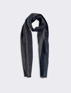 Piazza Italia Sciarpa da uomo a righe e spigato - Blu Discount