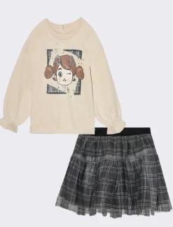 Piazza Italia Set 2 pezzi composto da felpa girocollo manica lunga e gonna in tulle stampata - Beige Online