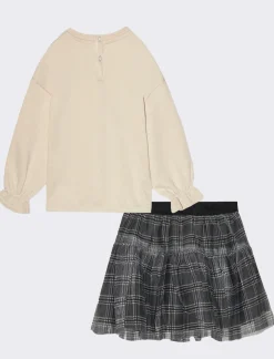 Piazza Italia Set 2 pezzi composto da felpa girocollo manica lunga e gonna in tulle stampata - Beige Online