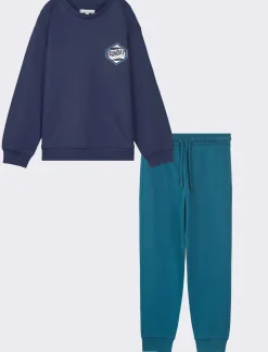 Piazza Italia Set composto da felpa girocollo con maxi stampa sul retro e jogger con coulisse - Blu Sale