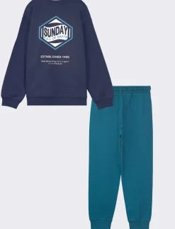 Piazza Italia Set composto da felpa girocollo con maxi stampa sul retro e jogger con coulisse - Blu Sale