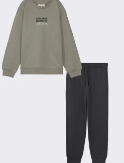 Piazza Italia Set composto da felpa girocollo con maxi stampa sul retro e jogger con coulisse - militare Verde Shop