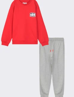 Piazza Italia Set composto da felpa girocollo con maxi stampa sul retro e jogger con coulisse - Rosso Clearance