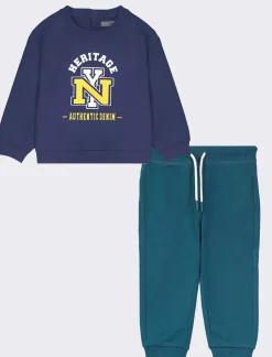 Piazza Italia Set due pezzi composto da felpa a manica lunga con stampa frontale e jogger - Blu Best