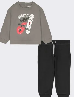 Piazza Italia Set due pezzi composto da felpa a manica lunga con stampa frontale e jogger - piombo Grigio Shop