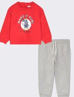 Piazza Italia Set due pezzi composto da felpa a manica lunga con stampa frontale e jogger - Rosso Outlet