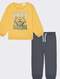 Piazza Italia Set due pezzi felpa girocollo con stampa frontale e pantalone jogger - Ocra Giallo Shop