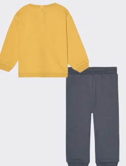 Piazza Italia Set due pezzi felpa girocollo con stampa frontale e pantalone jogger - Ocra Giallo Shop
