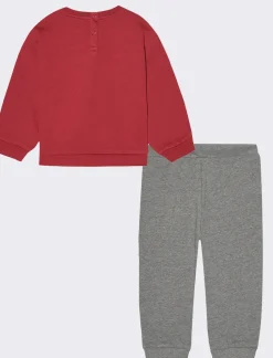 Piazza Italia Set due pezzi felpa girocollo con stampa frontale e pantalone jogger - Bordeaux Rosso Cheap