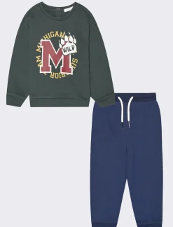 Piazza Italia Set due pezzi felpa girocollo con stampa frontale e pantalone jogger - Verde Cheap