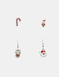 Piazza Italia Set orecchini da donna natalizi multicard 4 paia - Argento Clearance
