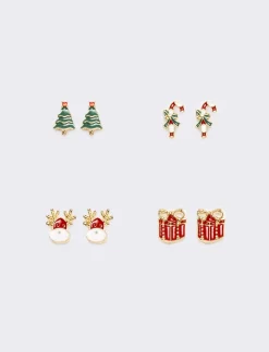 Piazza Italia Set orecchini da donna natalizi multicard 4 paia - Oro Clearance