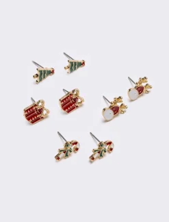 Piazza Italia Set orecchini da donna natalizi multicard 4 paia - Oro Clearance