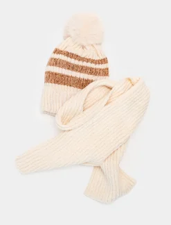 Piazza Italia Set sciarpa + cappello a righe da bambino - Bianco sporco 0 Hot