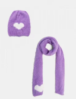 Piazza Italia Set sciarpa e cappello da bambina con cuore - Lilla Best