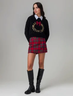 Piazza Italia Short con pettolina in fantasia scozzese - Rosso Cheap