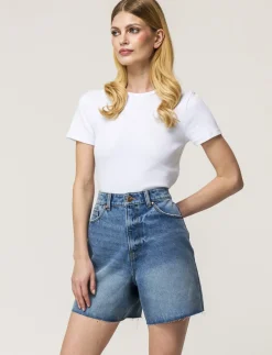 Piazza Italia Short in denim vestibilità regular in tessuto fisso fondo sfrangiato - Denim Blu Clearance